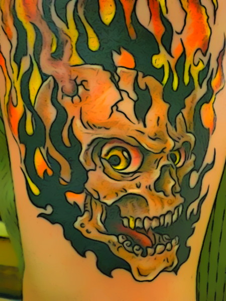 a flaming skull tattoo design by Alex Grey, highly | Stable Diffusion